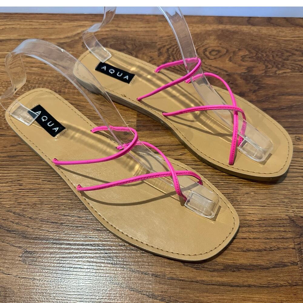 AQUA Zeus Square Toe Strappy Slide Sandals Neon Pink Women’s 10 NWT Bold Trend